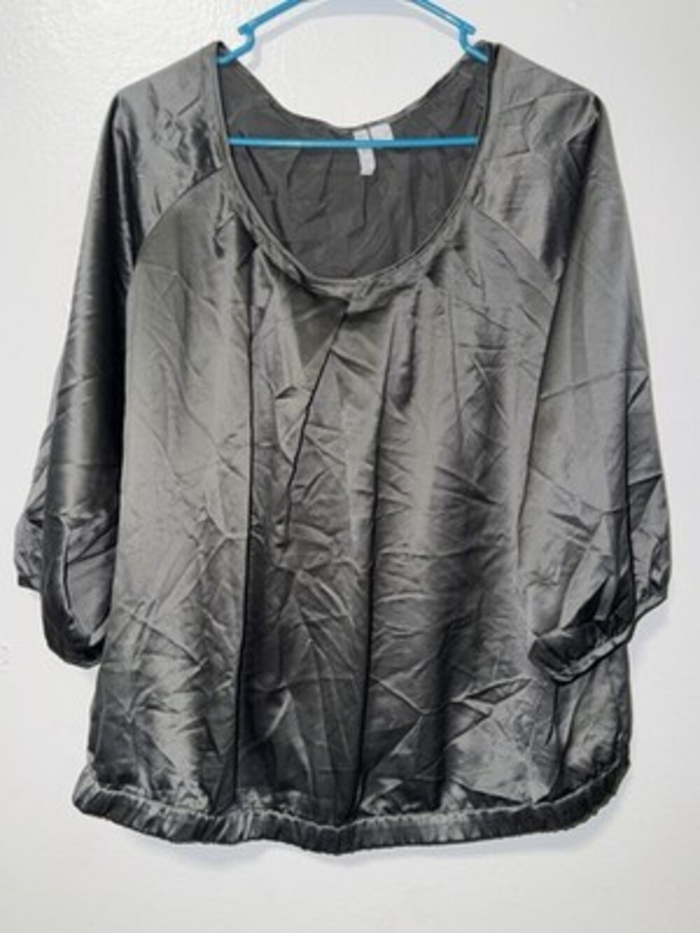 Old Navy Gray Solid Scoop Neck 3/4 Sleeve Pleated Blouse Pullover XL